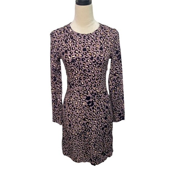 H&M lavender long sleeve leopard print sheath dress Size 4 - Picture 1 of 8